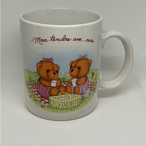 🔥🔥Vintage Avon Mug " mon tendre am…ours ‘’ Bears Bows Picnic Flowers Teddy,